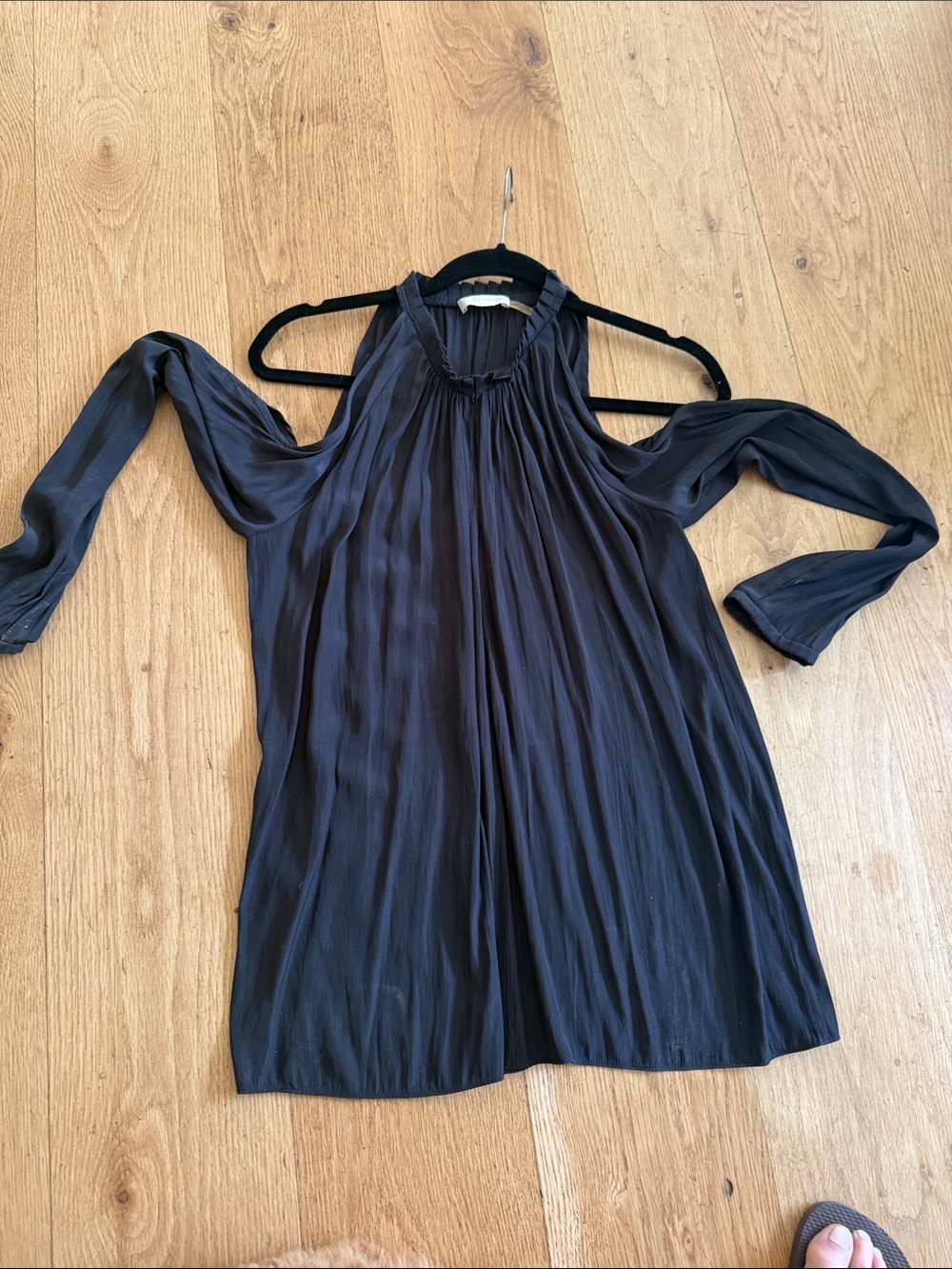 Ramy Brook Black Pleated Cold-Shoulder Halter Blouse